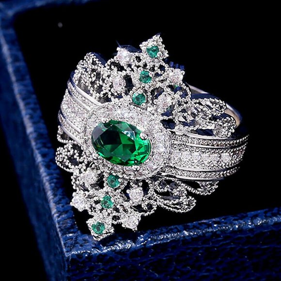 Diamonds and Emeralds Engagement Ring - Picture 2 of 2